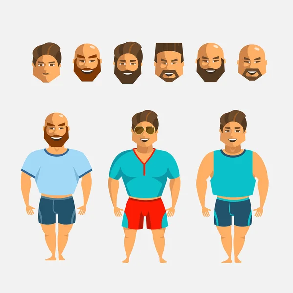 Juego de creación de personajes del hombre. Iconos con diferentes tipos de caras, bigotes y barbas estilo, emociones, persona masculina . — Vector de stock