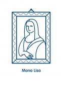 Festés a Mona Lisa.The lineáris vektor jelkép ikonra. A híres festő, Leonardo da Vinci.