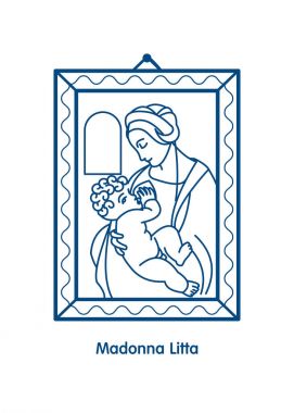 Madonna Litta. Meryem İsa'nın çocuk emzirme. Leonardo da Vinci'nin vektör simgesi.