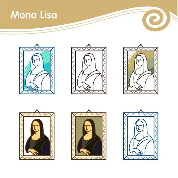 Conjunto de iconos vectoriales. La foto de la Mona Lisa de Leonardo da Vinci . — Vector de stock
