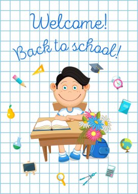 Geri okul resimde için. Öğrenci ve okul malzemeleri.