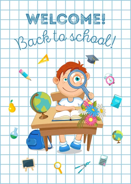 Geri okul resimde için. Öğrenci ve okul malzemeleri. Vektör düz.