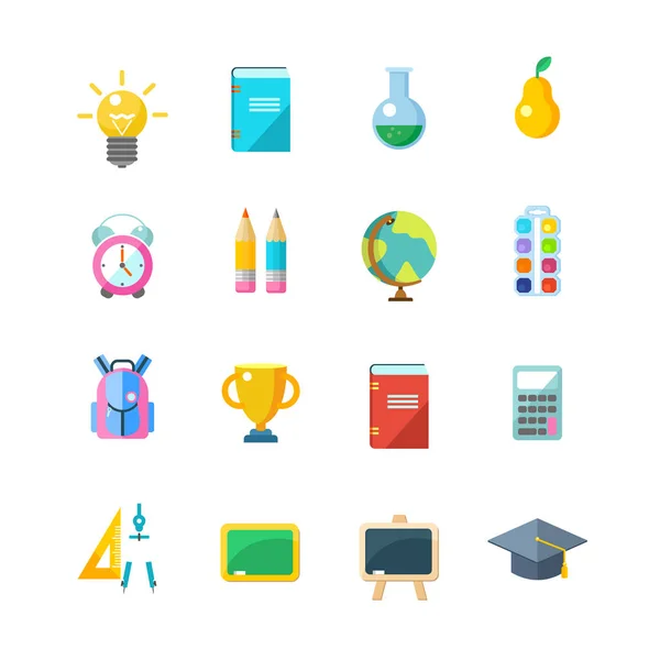 Set of vector icons. School supplies. Isolated on white background. — Stock Vector