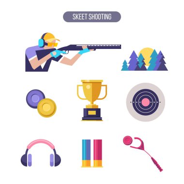 Skeet Atıcılık. Vektör simgeler.