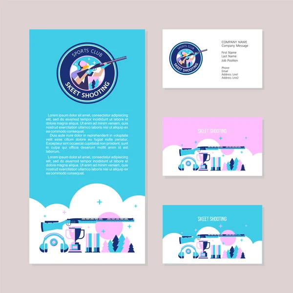 Tirer sur Skeet. Cartes de visite, dépliant, ensemble d'éléments de design. Logo vectoriel du club .. — Image vectorielle