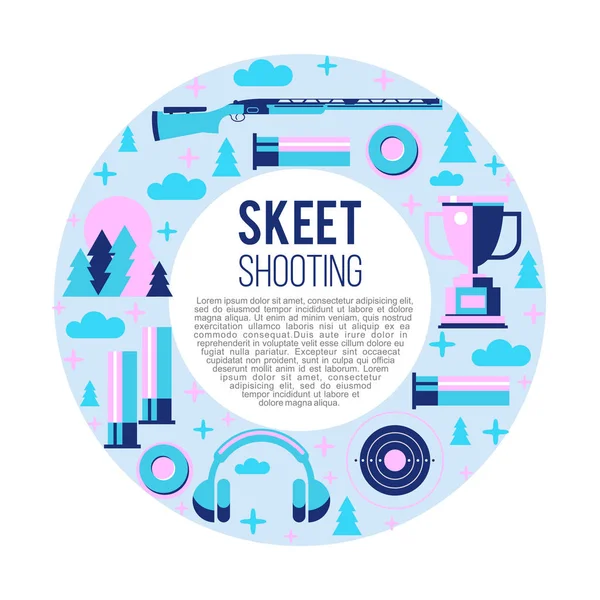 Disparando a Skeet. Conjunto de elementos vectoriales situados en un círculo. Con lugar para el texto . — Vector de stock