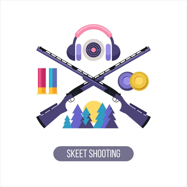 Shooting Skeet. The emblem of the sports club. Set of vector design elements. — Stock Vector