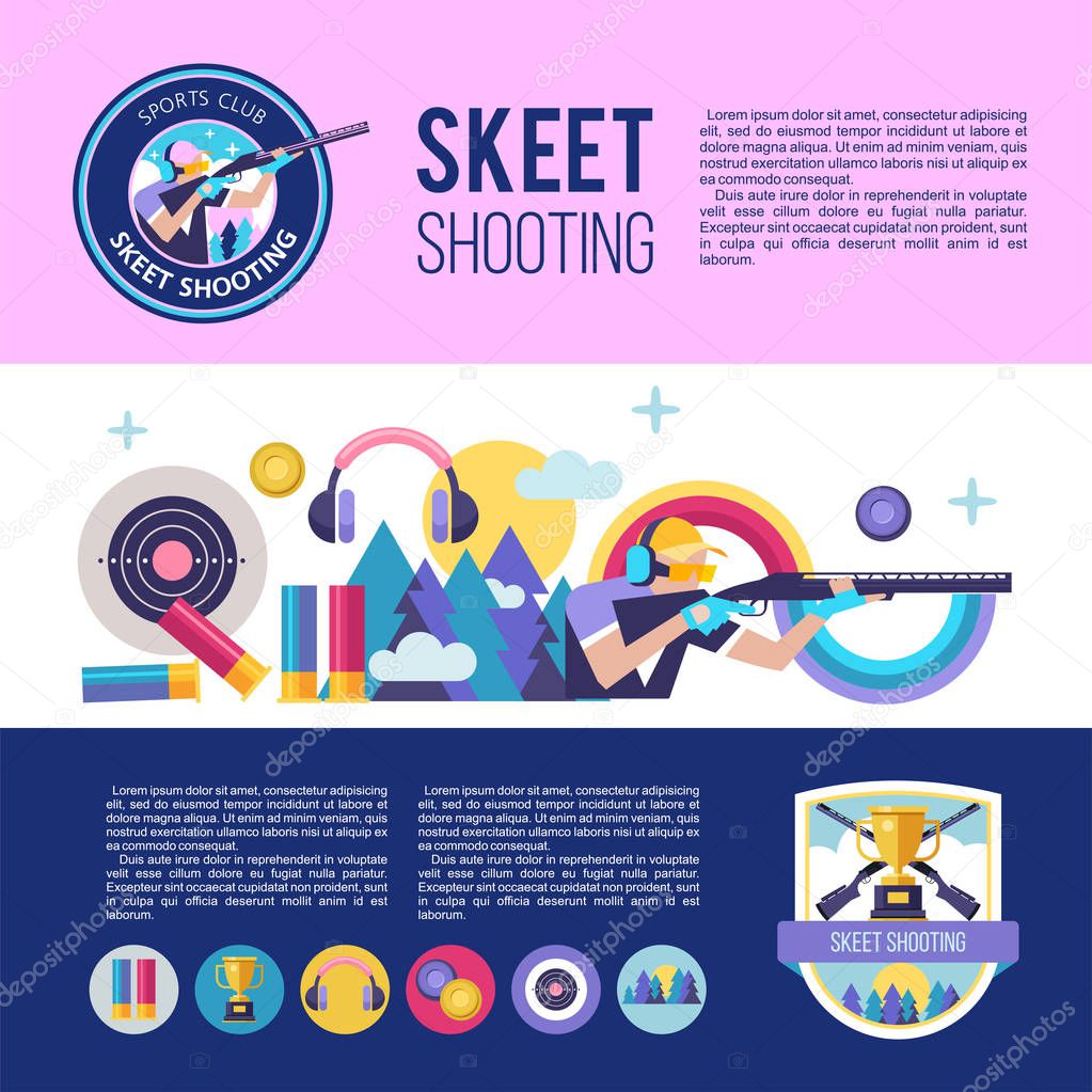 Set of vector logos of sports club. Shooting Skeet. Banners with place for text. Set of vector design elements.