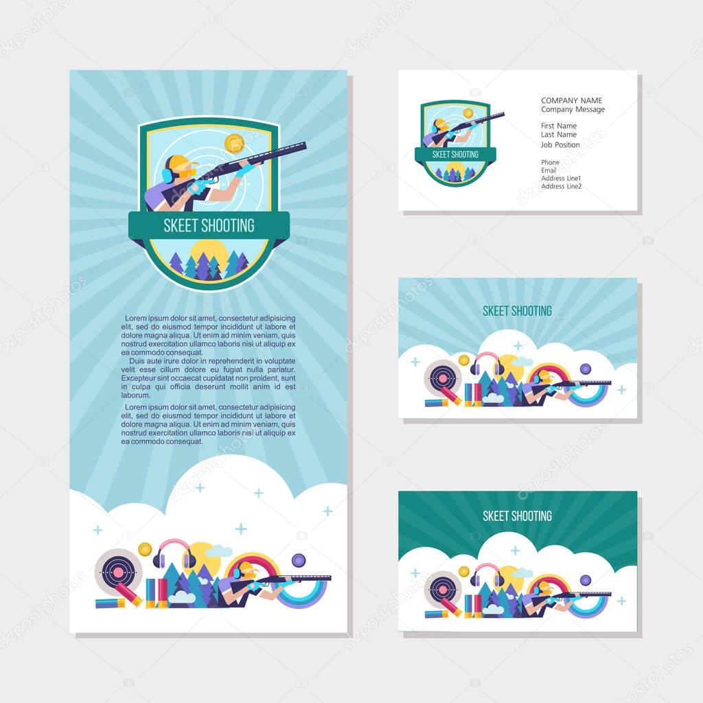 Shooting Skeet.  Set of design elements, business cards, flyer. Vector logo of the club.