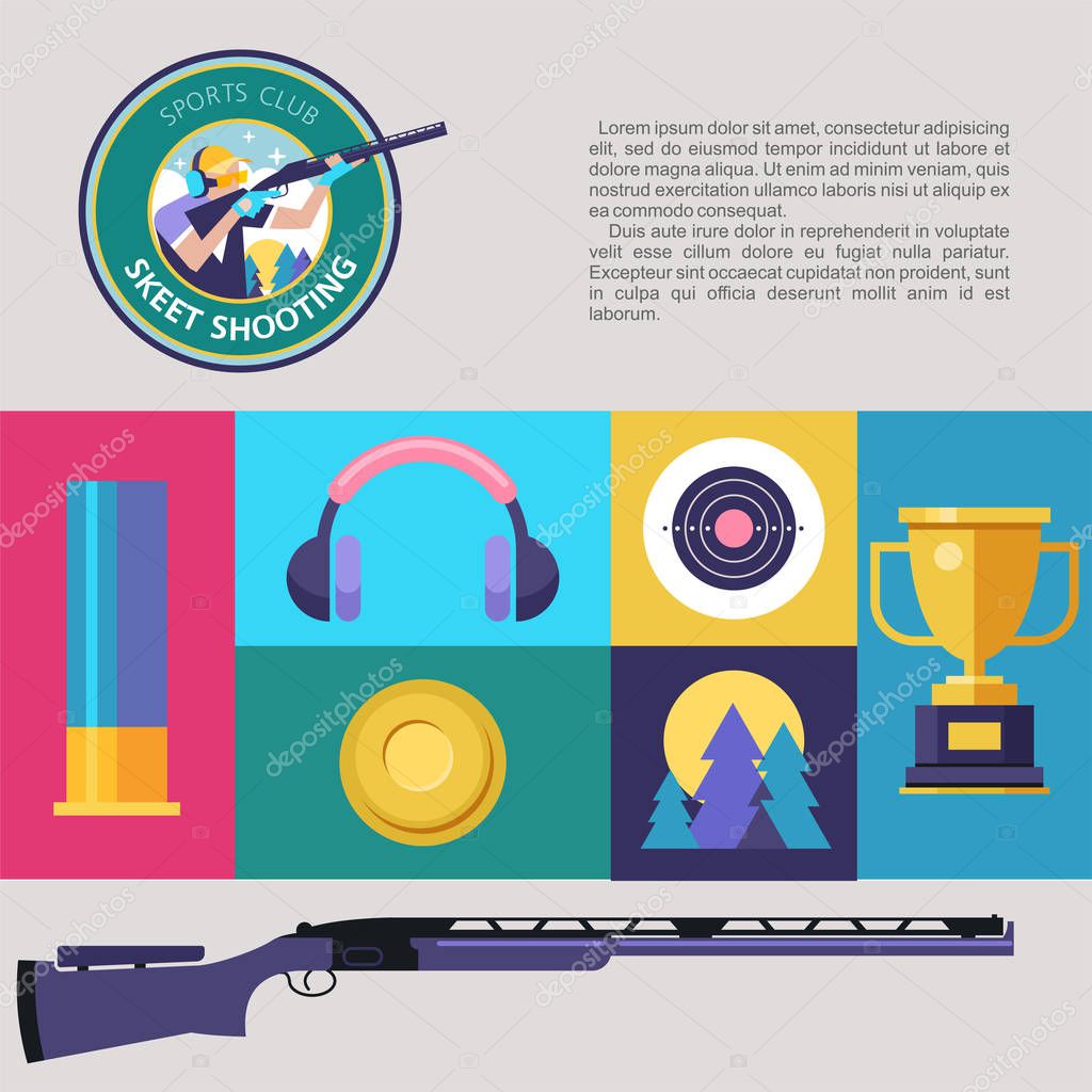 Shooting Skeet. Set of colored vector design elements. Vector illustration.