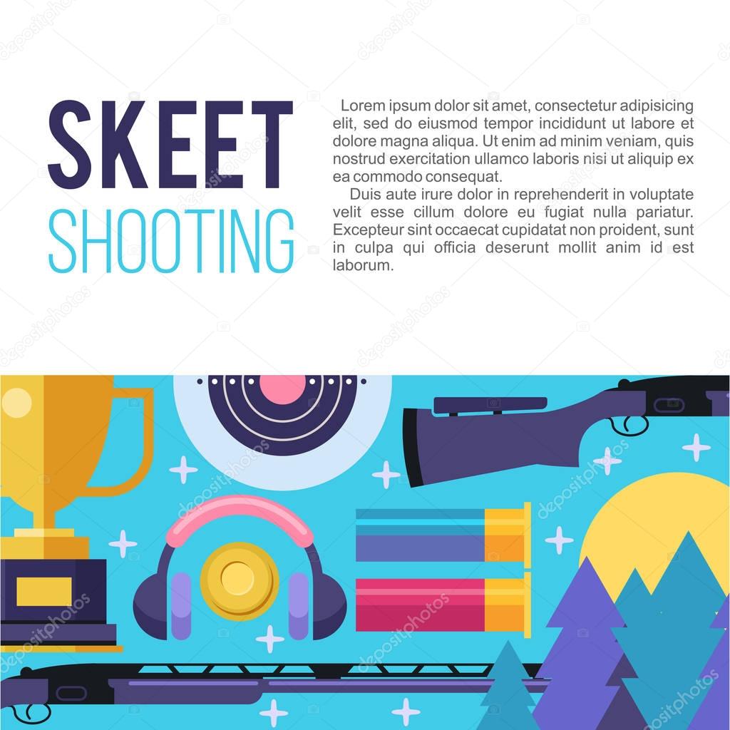 Shooting Skeet. Set of colored vector design elements with place for text. Vector illustration.