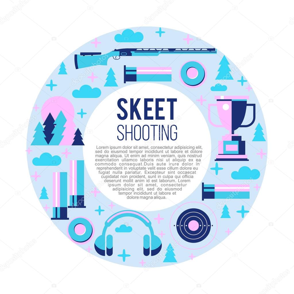 Shooting Skeet. Set of vector elements located in a circle. With place for text.