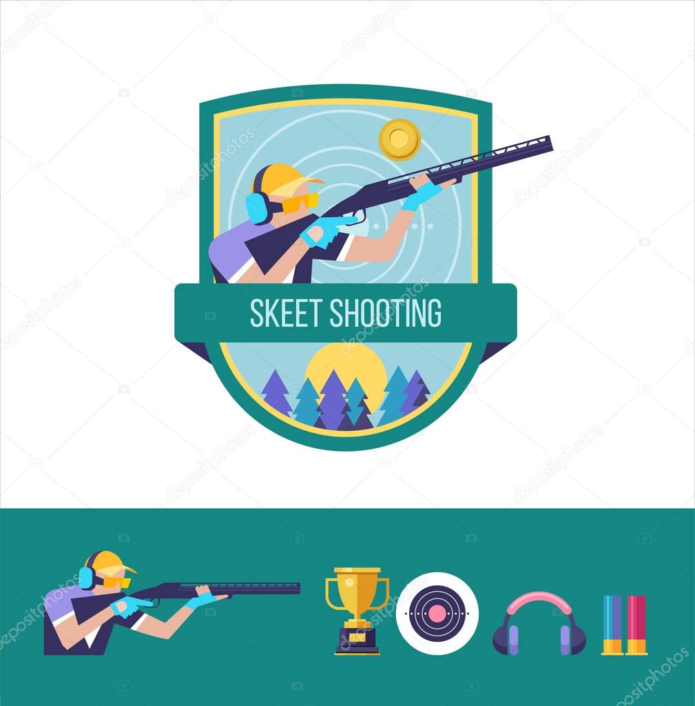 Shooting Skeet. The logo of the sports club. Set of vector design elements.