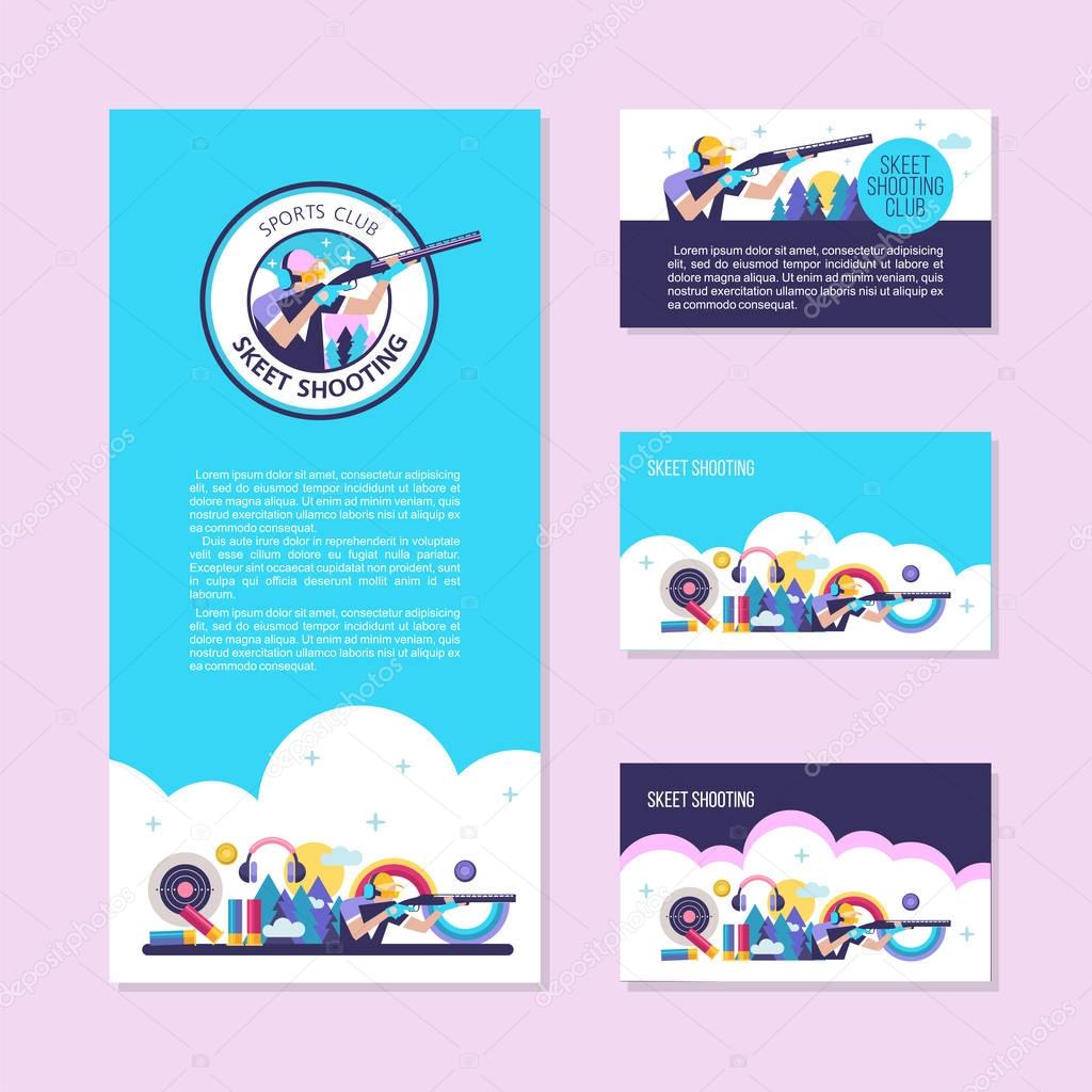 Shooting Skeet. Vector logo of the club. Set of design elements, business cards, flyer.