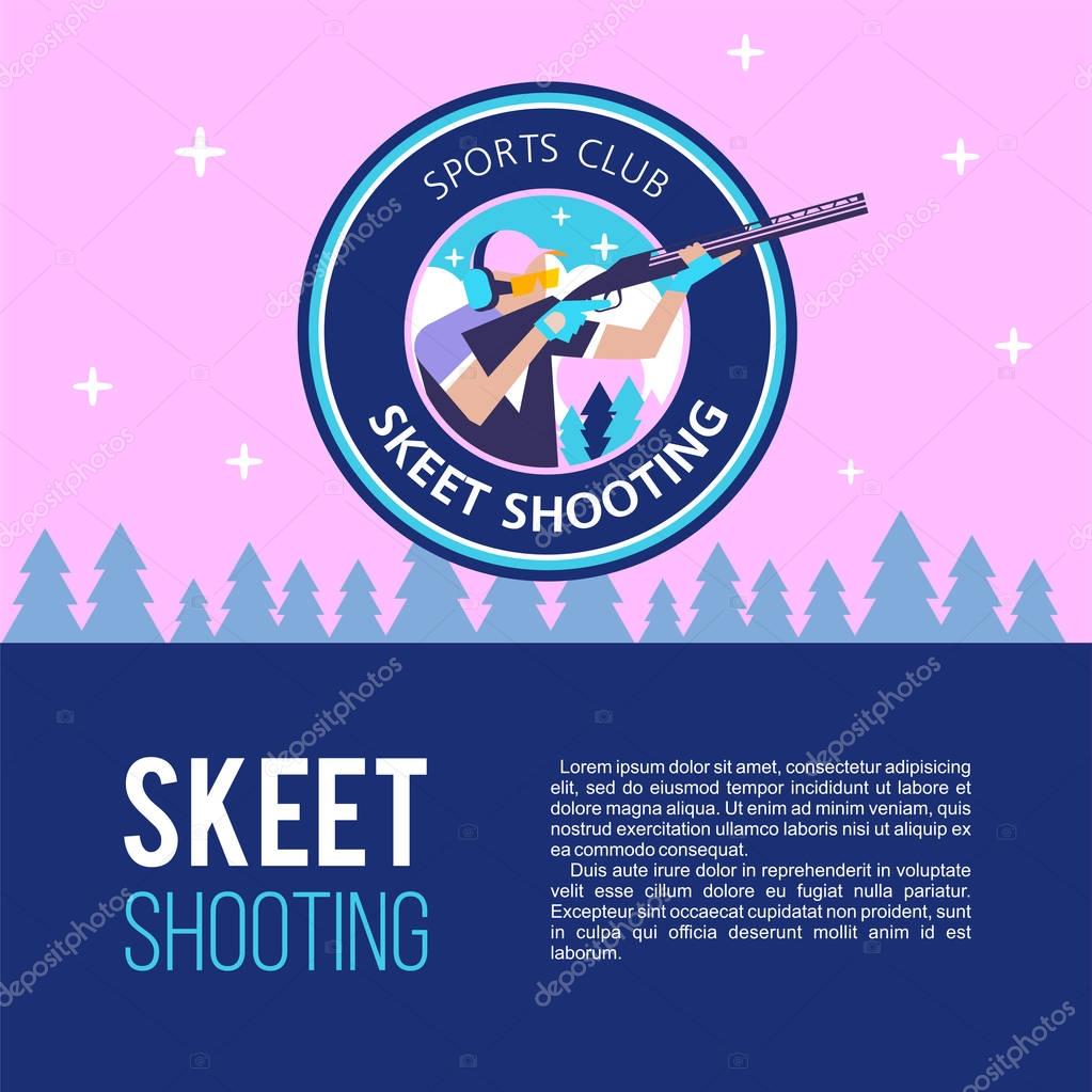Skeet shooter. A professional sport. Vector logo. Banner with place for text.