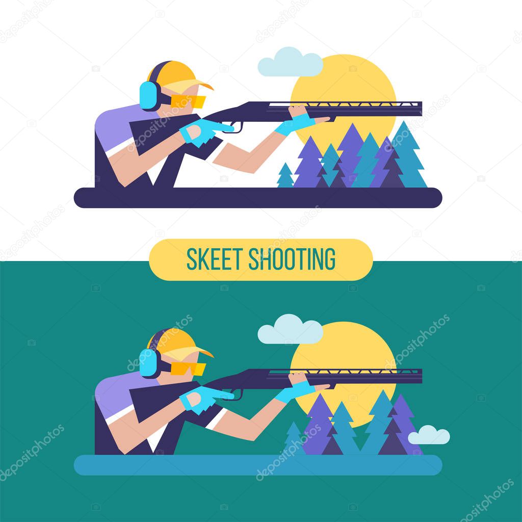Skeet shooter. A professional sport. Vector emblem.