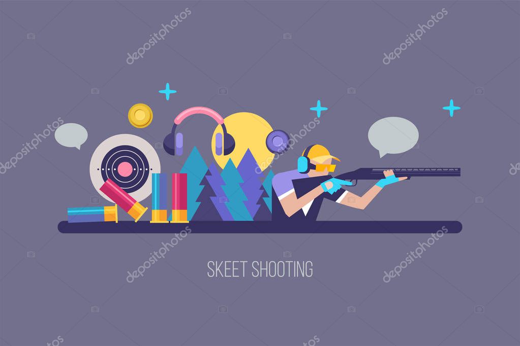 Shooting Skeet. Set of vector elements. Vector illustration. The elements of design.