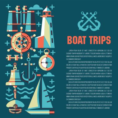 Vektör çizim metin için yer ile. Yat Kulübü. Desen deniz seyahat Tema.