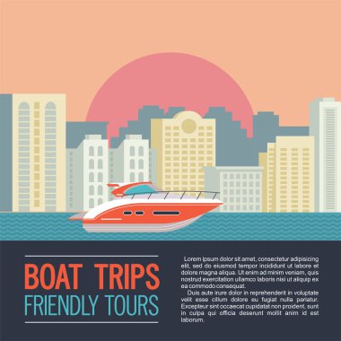 Kentsel peyzaj arka plan üzerinde yat. Düz stil vektör çizim