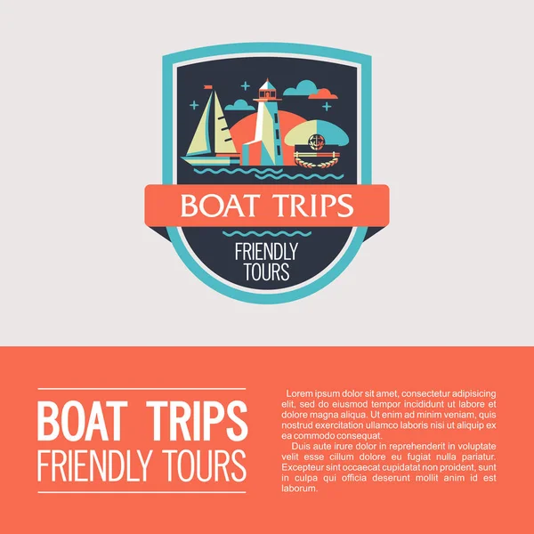 Logo vektör, Herb. Bir yatta denizde yürüyüş. Tekne gezileri. Yat, deniz feneri, kap Kaptan.