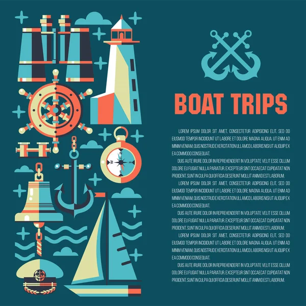 Vektör çizim metin için yer ile. Yat Kulübü. Desen deniz seyahat Tema.