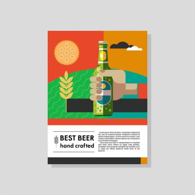 Bir şişe bira elinde. Vektör çizim. 