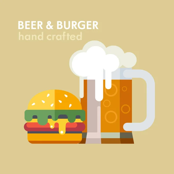 Birra e hamburger. Illustrazione vettoriale . — Vettoriale Stock