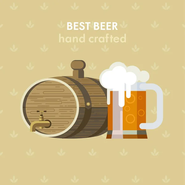 Bira bardağı ve fıçı bira. En iyi bira el hazırlanmış. Vektör çizim. — Stok Vektör