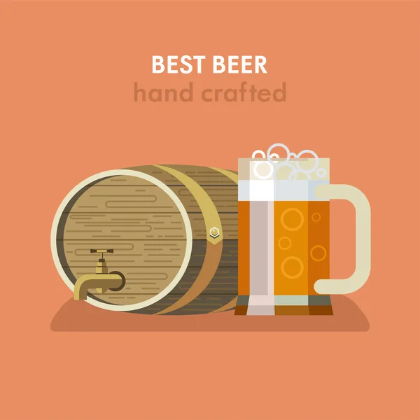 Bestes handgemachtes Bier. Bierkrug und Bierfass. Vektorillustration. — Stockvektor