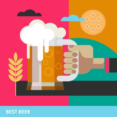 En iyi bira. El kupa bira tutar. Renkli afiş reklam bira.