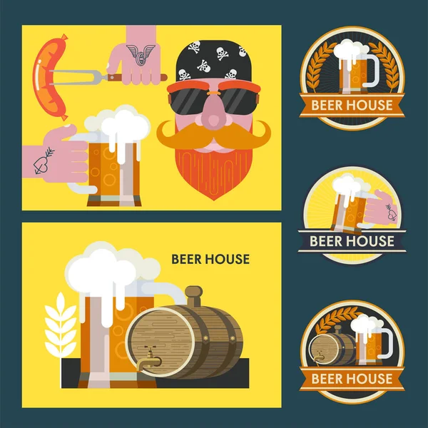 Vektör çizim. Bununla birlikte güneş gözlüklü bir bandana sakallı bir adam.