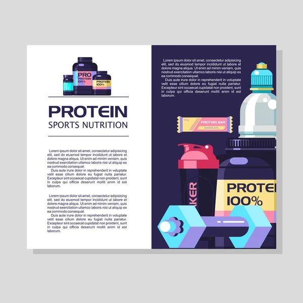Spor beslenmesi. Protein, karıştırıcı, dambıl, enerji içecekleri. Tasarım dergisi.