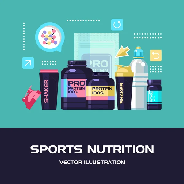 Nutrición deportiva. Ilustración vectorial. Conjunto de elementos de diseño . — Archivo Imágenes Vectoriales