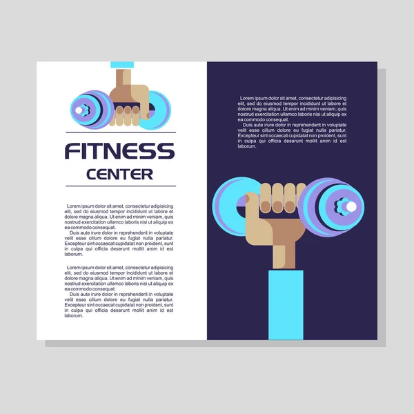 Die Hand, die die Hantel hält. das Emblem des Fitnesscenters. Vektorillustration mit Platz für Text. Flyer. — Stockvektor