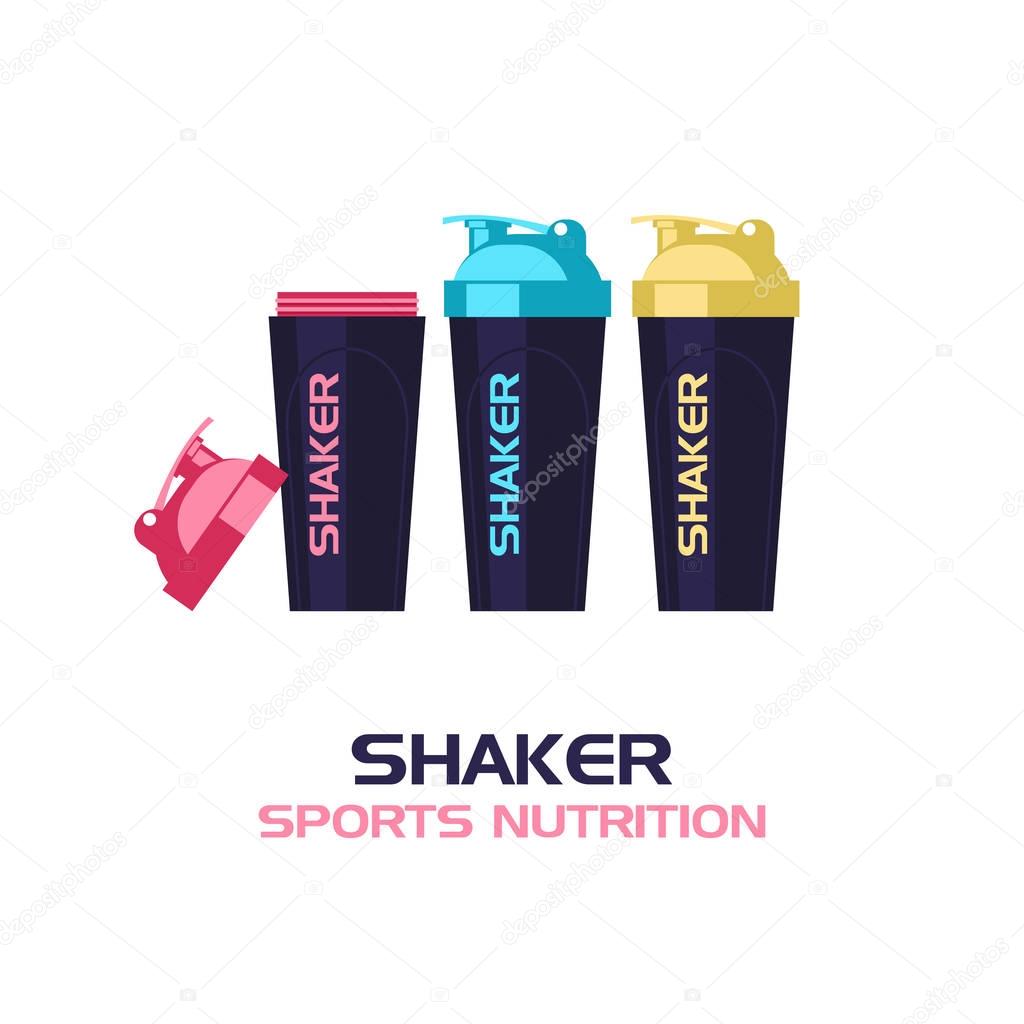 Shaker. Sports nutrition. Vector illustration isolated on white background.