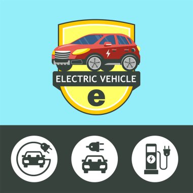 Elektrikli Araba. Vektör logosu. Beyaz bir arka plan üzerinde izole. Vektör simge kümesi.