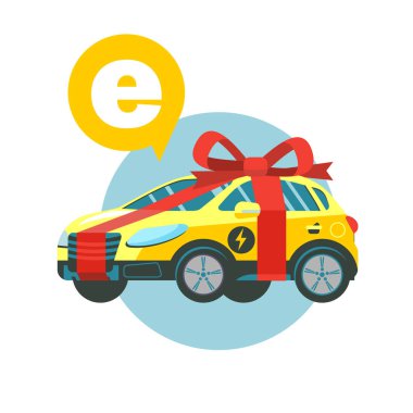 Elektrikli arabalar. Araba hediye olarak. Beyaz arka plan üzerinde izole vektör çizim.