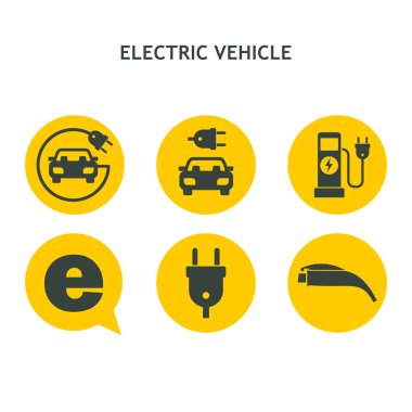 Elektrikli araç. Vektör simgeler kümesi. Elektrikli araçların servis.