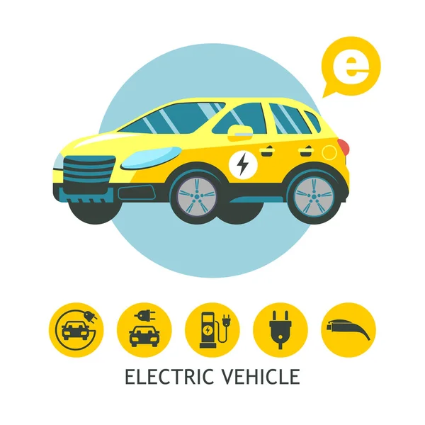 Voiture électrique. Véhicules électriques de service. Icônes vectorielles voitures électriques . — Image vectorielle