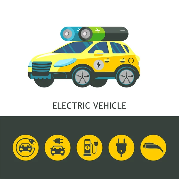 Auto elettrica.Illustrazione vettoriale isolata su sfondo bianco. Set di icone vettoriali . — Vettoriale Stock