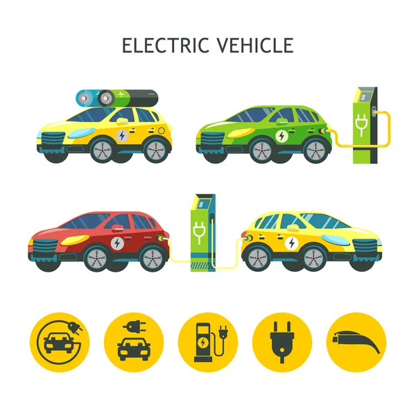 电动汽车。矢量插图集。孤立在白色背景上。一组矢量图标. — 图库矢量图片