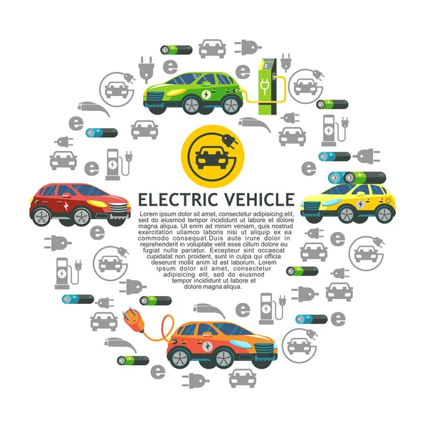 Samochody elektryczne. Zestaw simvolov wektor ułożone w okrąg izolowany na białym tle. — Wektor stockowy