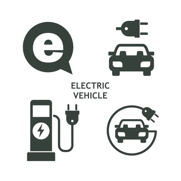 Conjunto de iconos vectoriales. Vehículo eléctrico. Servicio de vehículos eléctricos . — Archivo Imágenes Vectoriales