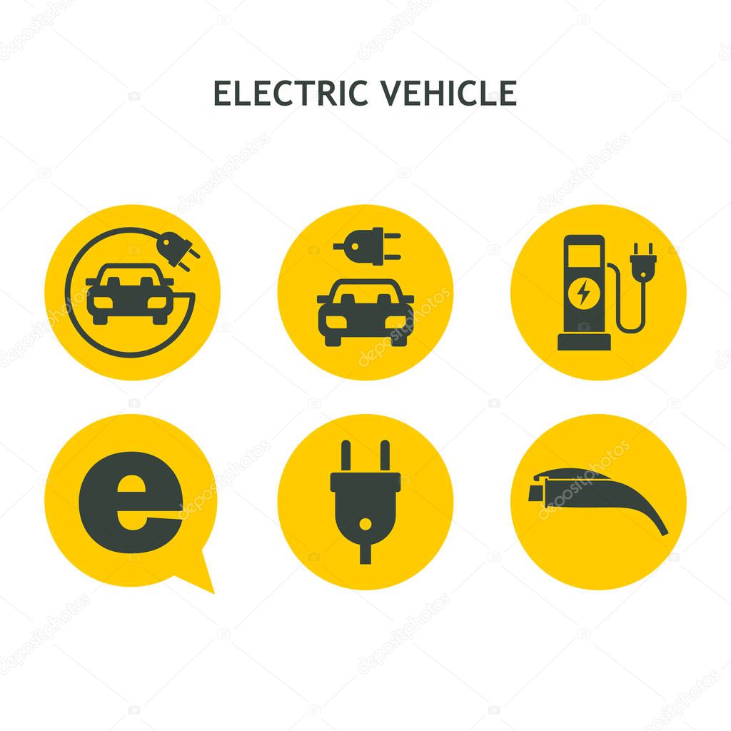 Electric vehicle. Set of vector icons. Service of electric vehicles.