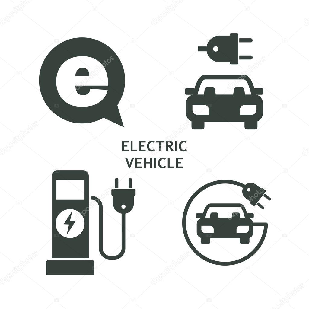 Set of vector icons.  Electric vehicle. Service of electric vehicles.