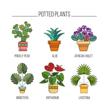 Potted plants. Isolated icons on white background. clipart
