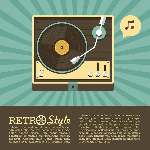 Jucător pentru discuri de vinil. Muzică retro. Logo, icon. Ilustrație vectorială cu loc pentru text . — Vector de stoc