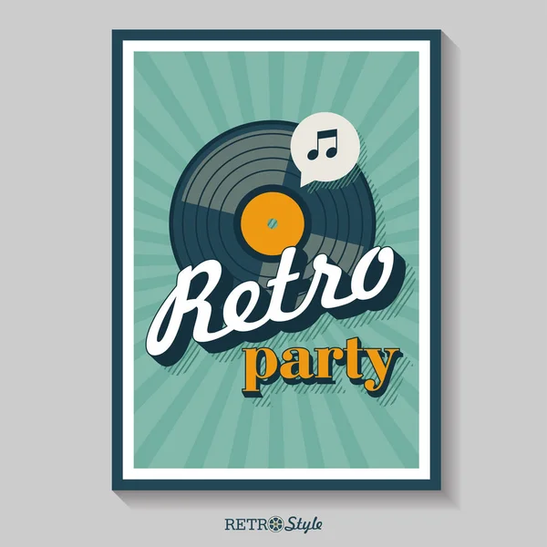 Retro parti. Vektör poster. Vinil kaydı. Vektör amblemi. Retro tarzı logo. — Stok Vektör