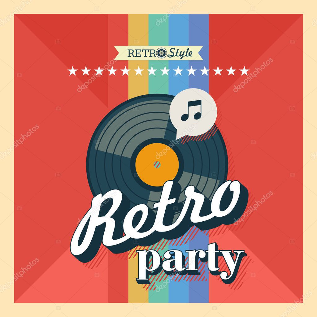 Retro party. The vinyl record. Vector poster in retro style. Vector emblem.