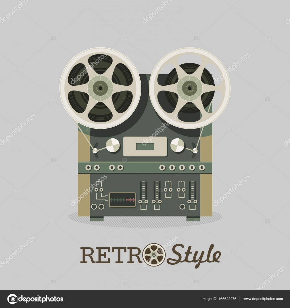 Vintage reel to reel tape recorder. Vector illustration in retro style.  Logo, icon. Stock Vector by ©katedemianov 166622276